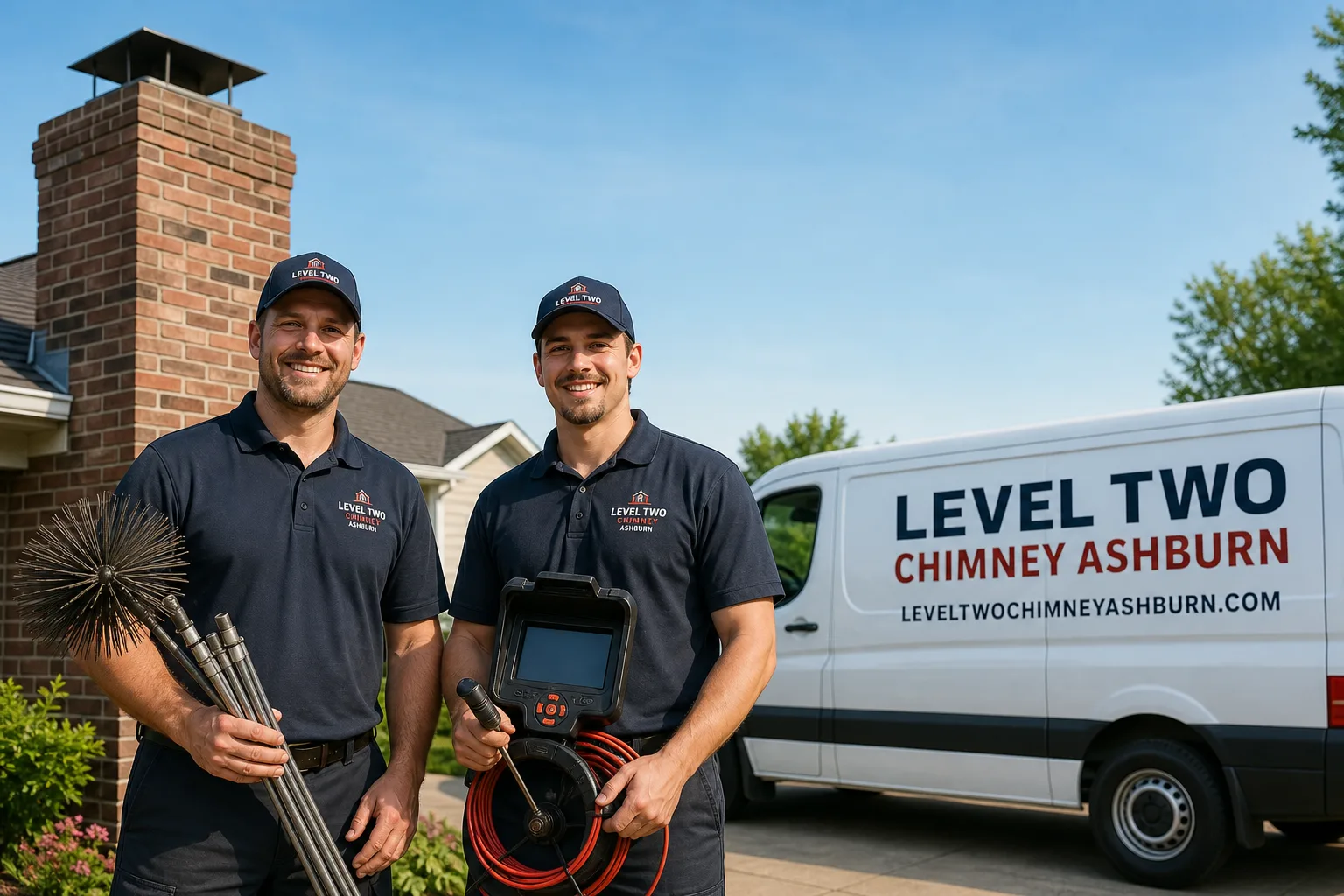Level Two Chimney Ashburn chimney cleaning service vehicle and crew in Ashburn, VA